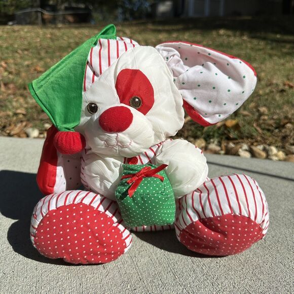 Fisher Price Puffalump Christmas Puppy Dog Present Stuffed Animal Nylon Vtg '91 - Picture 15 of 15